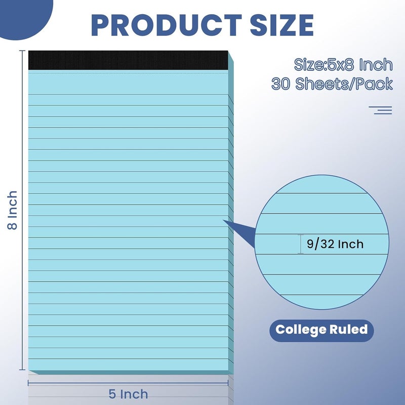 Ciphyfee 6pcs Small Note Pads, Blue Notepads 5x8 College Ruled Notebook, Writing Pads 5 x 8, Legal Pads, Memo Pad Paper Perforate Narrow Ruled Notebooks for Work, School, Office,30 Sheets/Pack - Image 2